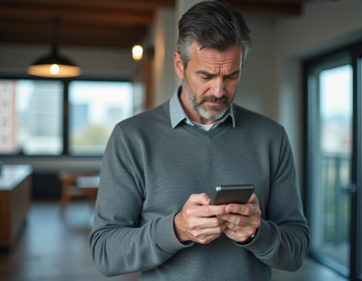Homme tentant de se connecter à Logisfil via son smartphone en résolvant une erreur de connexion