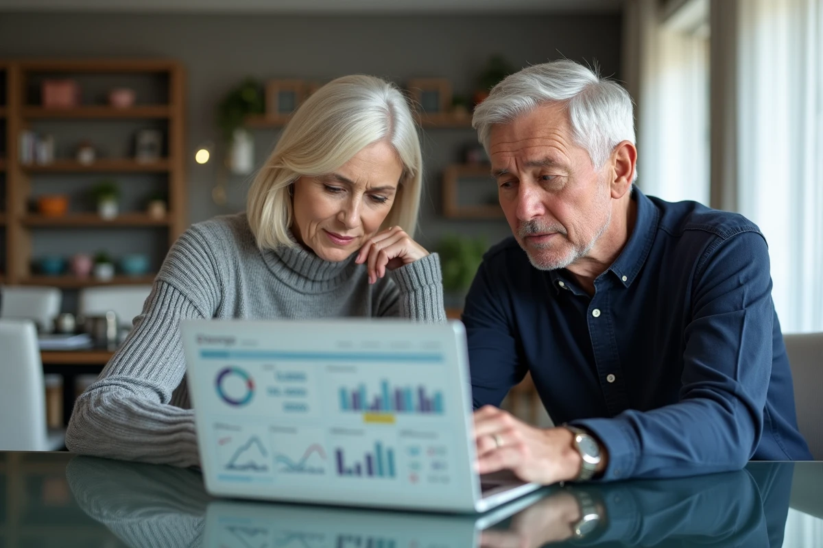 Couple de retraités analysant ensemble l'impact de la revalorisation ou du gel des pensions Agirc-Arrco sur leur budget 2026