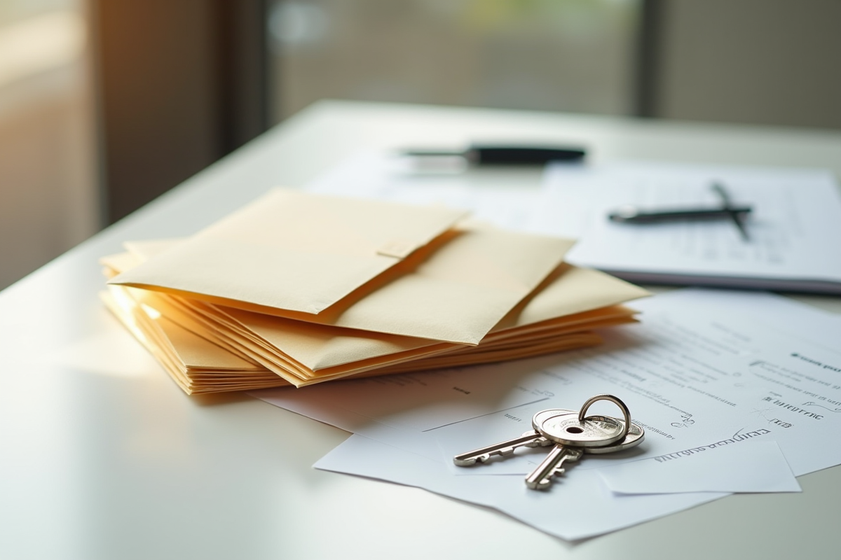 Dossiers officiels et clés de maison sur un bureau lumineux