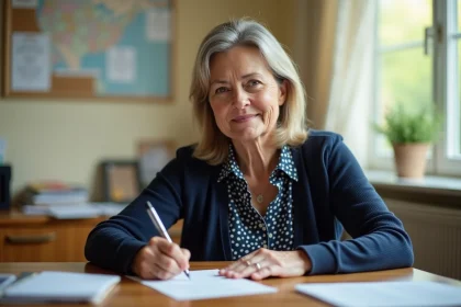 Femme en EHPAD &eacute;crivant une lettre &agrave; la main