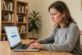 Femme frustrée face à un message d'erreur de mot de passe sur un écran de connexion LogisFil