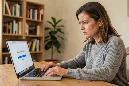 Femme frustrée face à un message d'erreur de mot de passe sur un écran de connexion LogisFil
