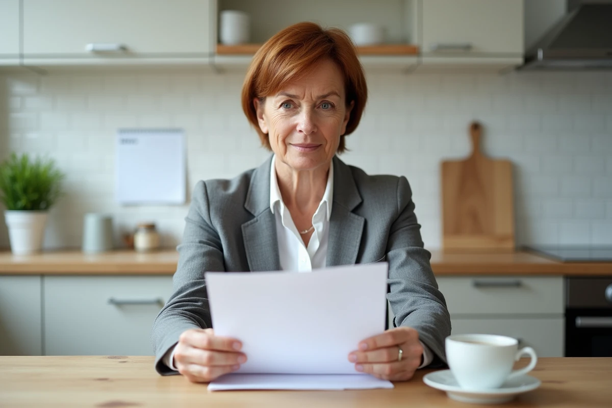 Femme relisant sa lettre de départ en retraite et congés payés à domicile
