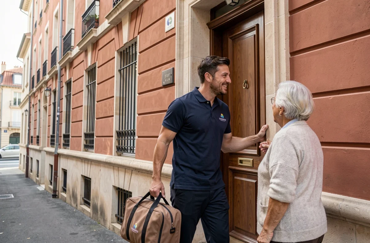 Free Dom Services Toulouse : un aide à domicile polyvalent et réactif arrive chez un client
