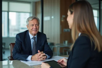 Homme d'affaires senior en réunion avec une consultante