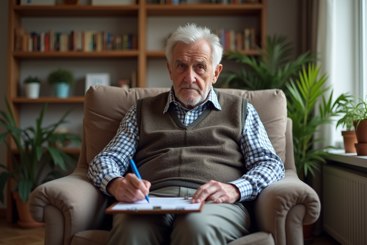 Homme âgé remplissant des formulaires d