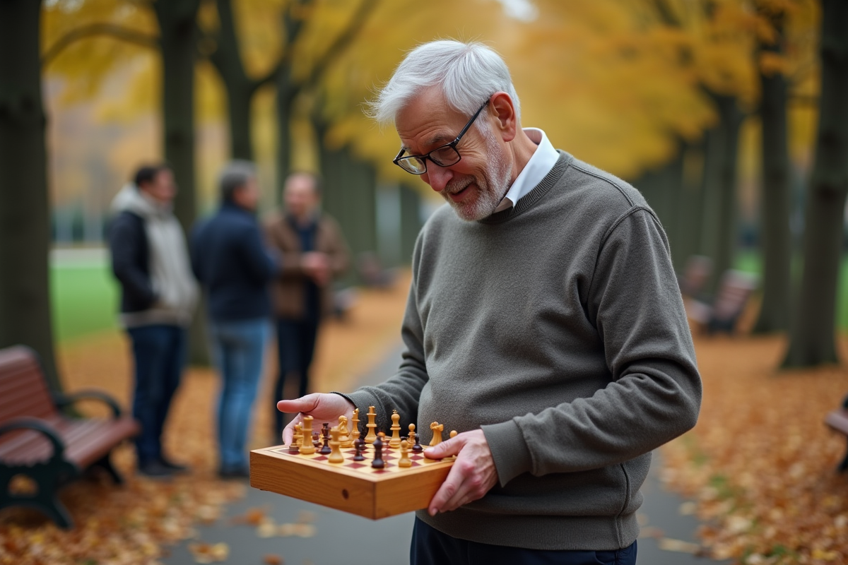 Homme de 70 ans déballant un jeu d