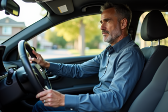 Homme d'âge moyen ajustant le siège d'une voiture moderne