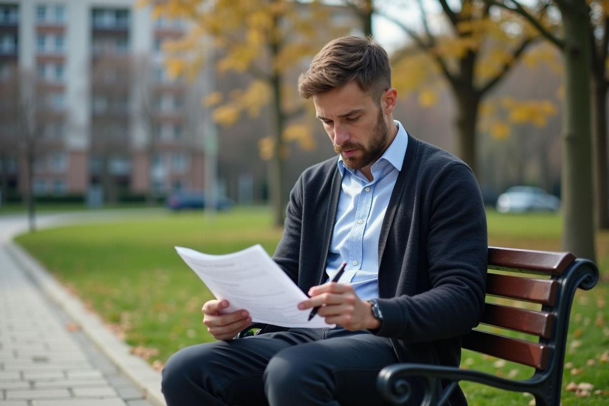 Homme étudiant un budget dans un parc