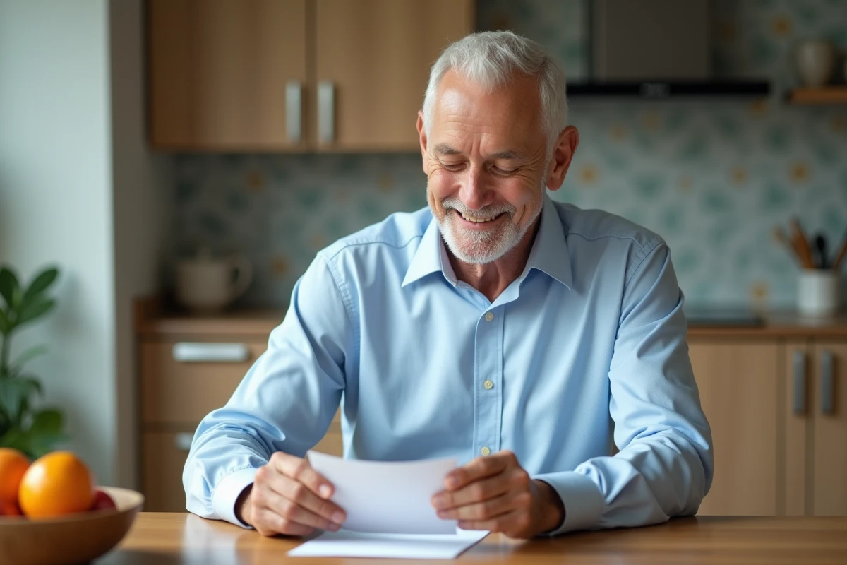 Homme senior souriant examinant son permis de conduire