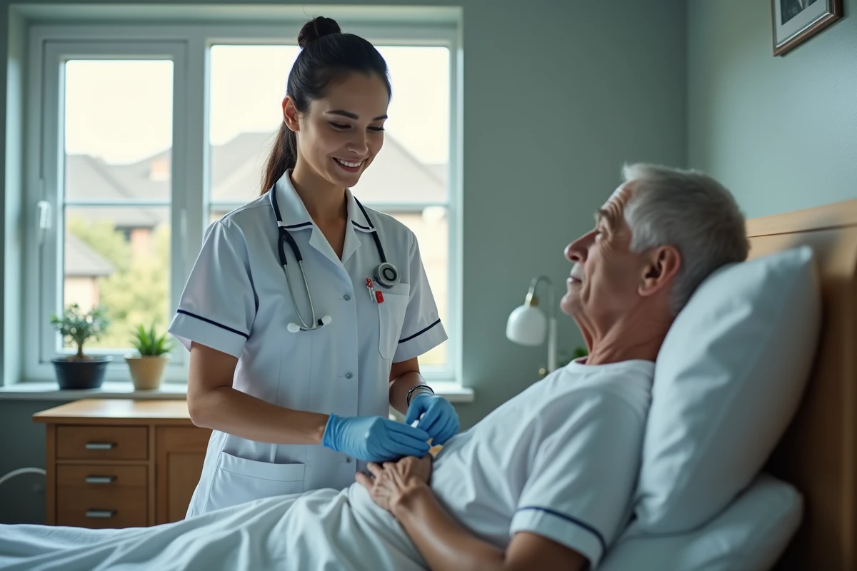 Infirmière préparant des médicaments au chevet d