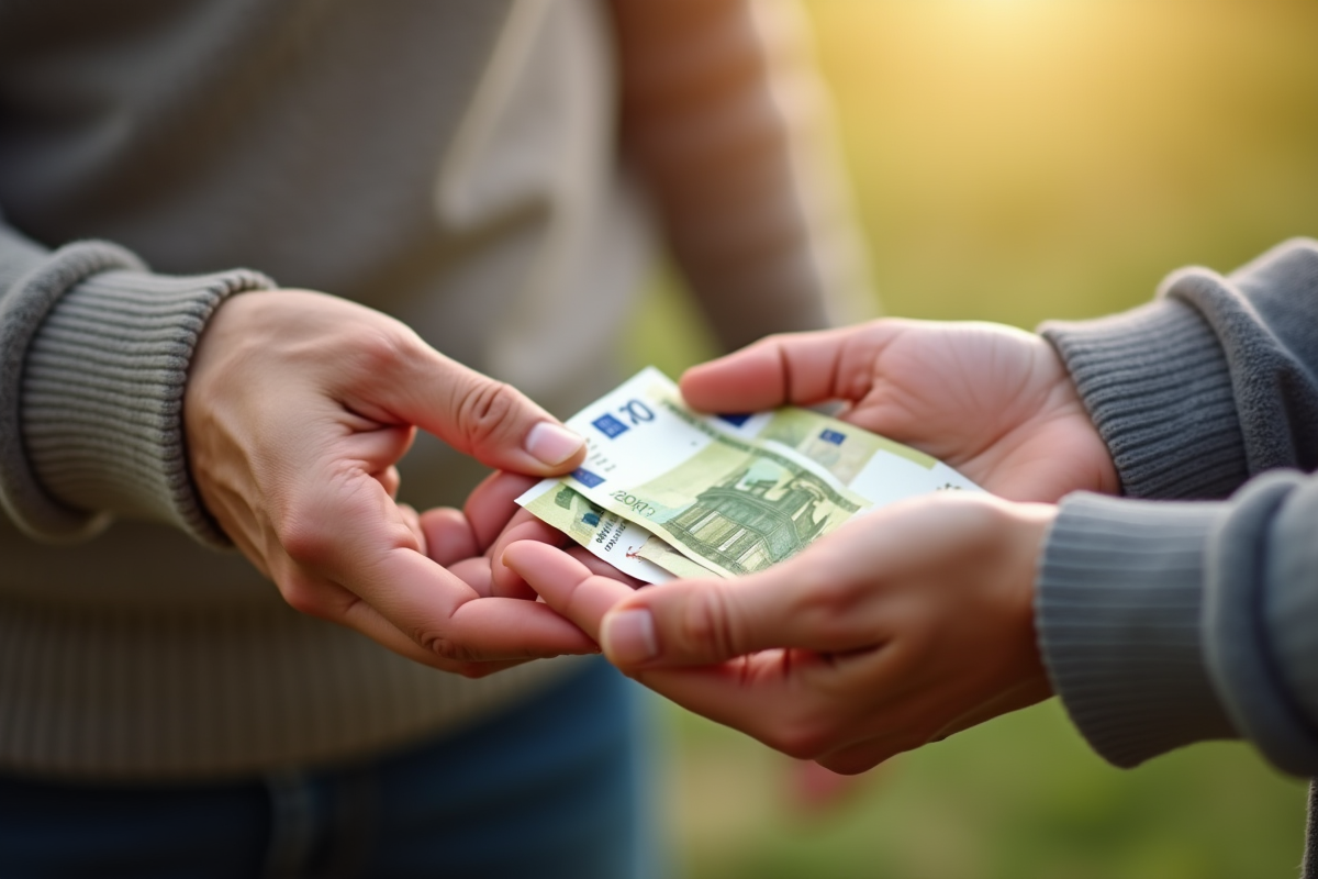 Mains offrant des billets aux parents avec confiance