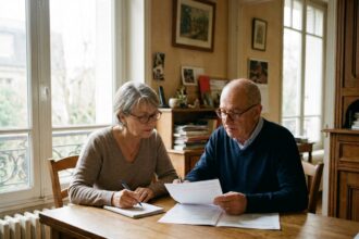 Couple de retraités comparant leur complémentaire santé