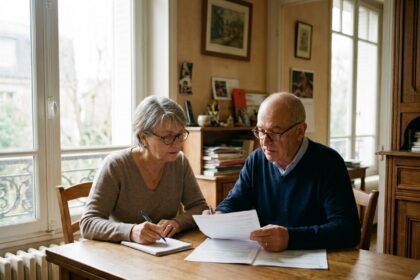 Couple de retraités comparant leur complémentaire santé