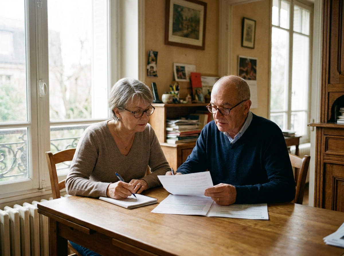 Couple de retraités comparant leur complémentaire santé