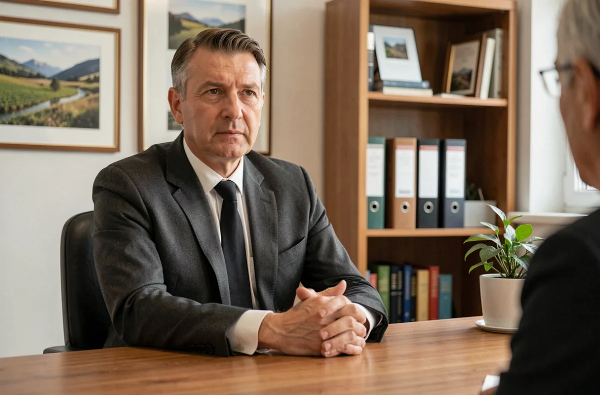 Directeur funéraire des Pompes Funèbres Carrier en consultation dans son bureau en Isère