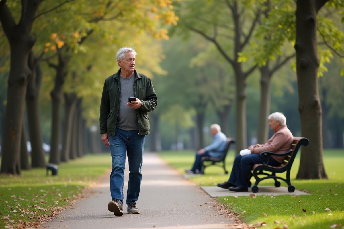 Personne marche seule dans un parc en réfléchissant