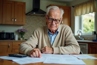 Retraité consultant ses relevés de pension Agirc-Arrco à la maison, inquiet face à l'éventuel gel des retraites complémentaires en 2026