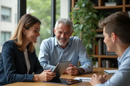 Femme en r&eacute;union d'&eacute;quipe dans un bureau moderne