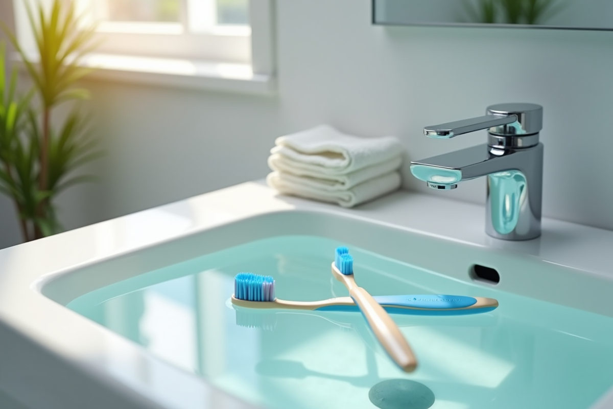 Lavabo moderne avec brosse à dents et serviette propre