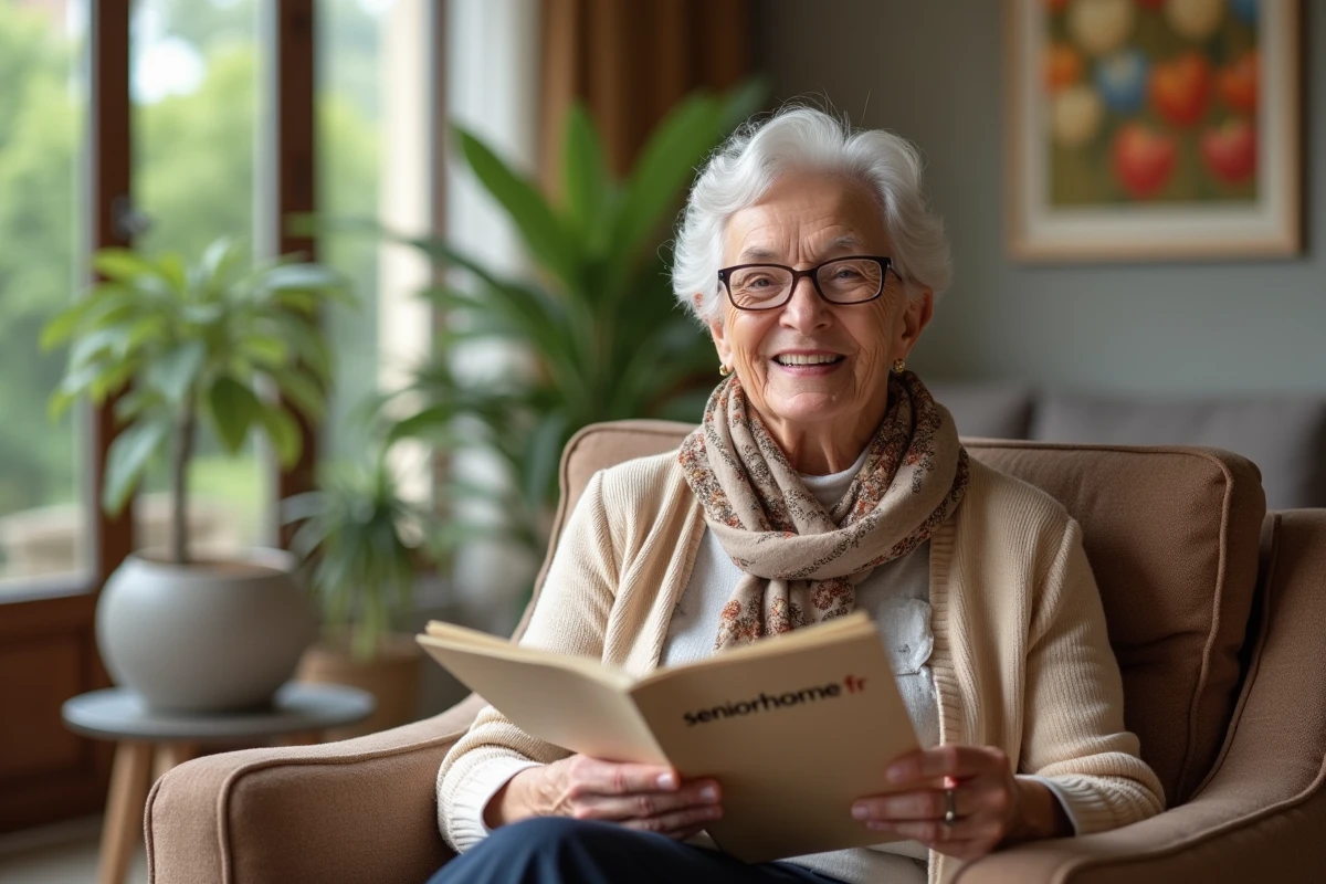 Femme senior souriante dans un salon chaleureux